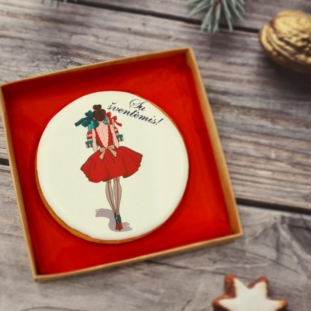 Dekoruotas imbierinis sausainis "Kalėdos - Raudona suknelė"