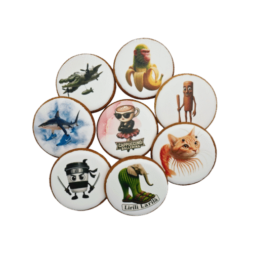 Dekoruoti meduoliniai sausainiai „Italian Brainrot”