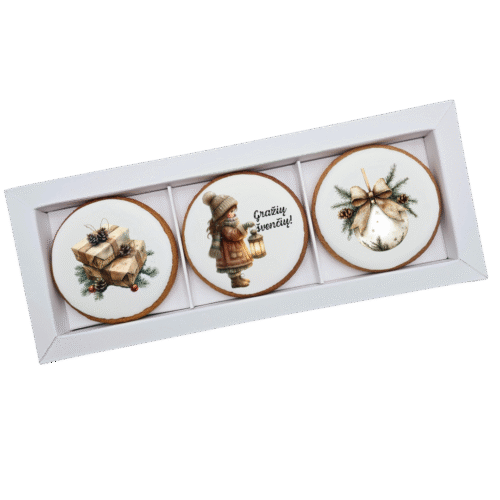 Dekoruoti meduoliniai sausainiai „Kalėdos” K59, 3vnt.