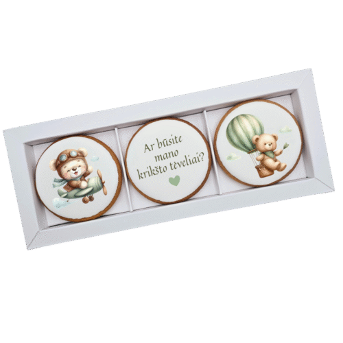 Dekoruoti meduoliniai sausainiai „Krikštynos” pakvietimas 6