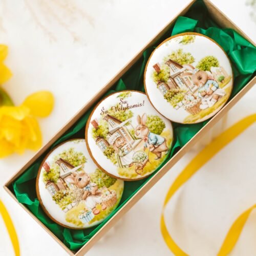 Dekoruoti meduoliniai sausainiai „Velykos25“ 3vnt.