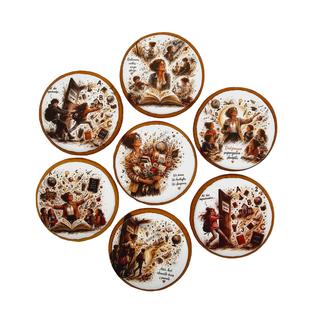 Dekoruoti meduoliniai sausainiai „Mokykla” M25. 1vnt.